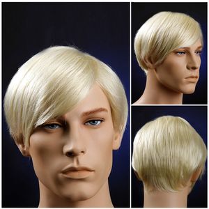 Blonde Men парики термостойкие Toupee Натуральный короткий прямой парик для мужчин японские волокно волокна волокна