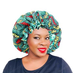 Natt sömn keps för kvinnor afrikanska mönster ankara print satin bonnet dubbel lager silke fodrad huvudbonus för damer makeup headwrap