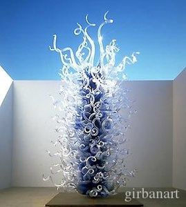 Modern Blue and Clear Lamps Outdoor Arts Decoration 100% Hand Blown Art Glass Standing Sculpture