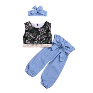 Abbigliamento per bambini 2019 maglietta moda estiva per bambini Top + pantaloni + capelli vestiti per bambina 3 pezzi Set per bambini abiti firmati per ragazze