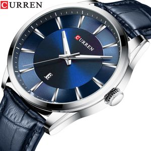 Curren Simple Men Leather Watch Man Luxury Brand Quartz Rel￳gios Relogio Masculino Casual Rel￳gio Masculino Blue Blue