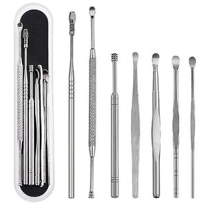 Örhårdsförsörjning 7st / set Vaxplockare Rengöringsmedel Rostfritt Stål Örhängen Remover Curette Pick Spoon Epiwax