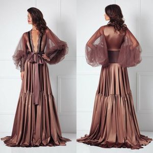Nova roupa de dormir feminina marrom inverno sexy quimono para festa de grávidas roupão de banho transparente robe xale