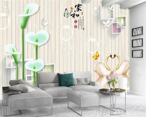 Niestandardowa tapa 3D Mural Home and Green Calla Lily In Beautiful Swan Lake salon sypialnia