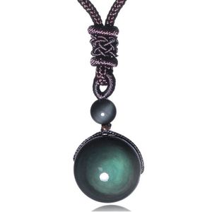 Mode Obsidian Regenbogen Auge Perlen Ball Naturstein Anhänger Transfer Glück Liebe Crysta Amulett Anhänger Halskette Schmuck