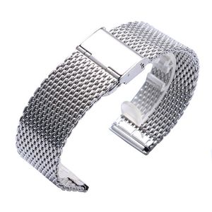 20mm 22mm Solid Milanese Mesh Stainless Steel Strap with Hook Buckle Classic Polished Silver Watch Band Strap