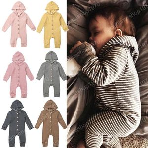 Baby girls boys striped rompers infant Hooded Jumpsuits autumn Boutique children knitted warm Onesies outfits kids Climbing clothes