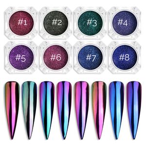 NA005 Nial art Polvere a specchio cromata Nail art Glitter Camaleonte Pigmento in polvere Punte per unghie per manicure Accessori decorativi Polvere di smalto gel