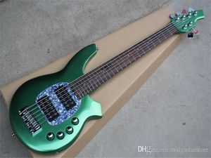 Gorąca wyprzedaż! Metal Green Electric Bass Gitara z chromowanymi przewodami, podstrunnicą Rosewood, 6 ciągi, 24 progami, oferta dostosowana