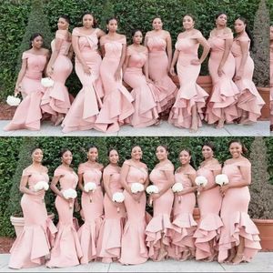 Afrika Denizkızı Gelinlik Modelleri Uzun Kapalı Omuz Saten Basamaklı Ruffles Düğün Konuk Elbise Artı Boyutu Honor Törenlerinde Ucuz