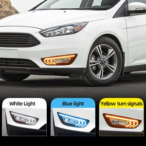 2PCS For Ford Focus 3 mk3 2015 2016 2017 2018 LED DRL daytime running lights daylight with Yellow signal fog lamp