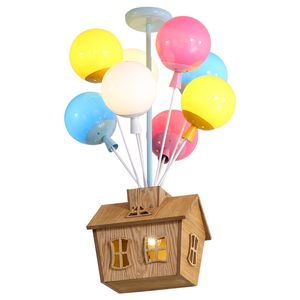 Cartoon Fliegende Haus Reise Kronleuchter Beleuchtung Farbe Blase Ball Kreative Holz LED Hängen Lampe Für Kinderzimmer Schlafzimmer E27