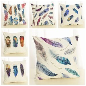 colorful feather cushion cover boho throw pillow case for sofa lounge couch chair linen fabric cojines 45cm almofada