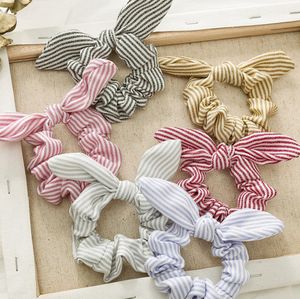 Mode Barn Stripe Bows Scrunchie Stereo Rabbit Ear Princess Tjejer Hår Tillbehör Kids Bows Headband Hairbands Y1384