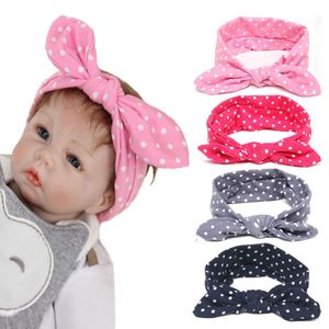 Designer Stirnband Dot Hasenohren Haarband Bogen Knoten Kopfbänder Weiche Baby Turban Headwrap Neugeborene Kopfbedeckung Haarschmuck 4 Farben DHW3742