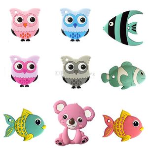 Infant Fish Bear Rabbit Owl Koala Mouse Car Panda Teethers food silicone Toddler Animal Soothers baby molar training Soother C4518