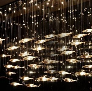 Modern Glass Fly Fish Pendant Lamps Swarm Fishes Chandelier Living Room Light Crystal Cognac Color Ceiling Lamps MYY