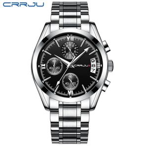 CRRJU Large dial design Chronograph Sport Mens Watches Fashion Brand Military waterproof Quartz Watch Clock Relogio Masculino