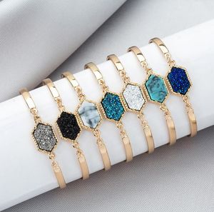 Luxury designer Druzy wire Bangle faux Geometric Natural stone charm bracelets For women s Fashion Jewelry Gift GB1181