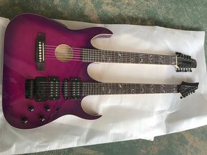 New arrival! Factory Custom 12+6 Strings Purple body Double Neck Electric Guitar with Black hardwares,24 Frets,offer customized