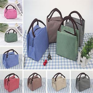 8styles Striped Lunch Bag Protable Thermal Insulated Campus Food Bags Pouch Tote Waterproof Picnic Storage Box Containers DA395