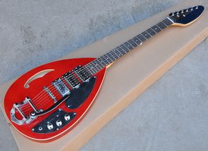 Free shipping red semi hollow electric guitar with tremolo bar,rosewood fretboard,black pickguard,can be customized