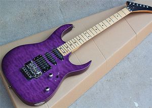 Maple Fretboard Electric Guitar, 24 Frets Dot Inlay, Lila Body, Chrome Hardwares, Open SSH Pickup, kan anpassas.