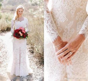 2019 romantische Spitze Mantel Brautkleid bescheidenen einzigartigen langen Ärmeln Landgarten Braut Brautkleid nach Maß plus Größe