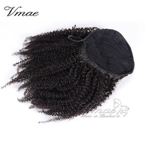 Brasiliansk VMAE Natural Black 100g 120g 3A 3B 3C 4A 4B 4C HorsetAil Tight Hole Curly Human Hair Drawstring Ponytails