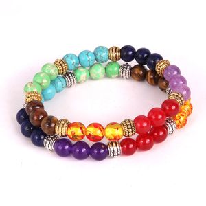 Moda colorida pedra natural grânulos chakra pulseira para mulheres pulseiras jóias 7 chakras bracelete de pedras preciosas