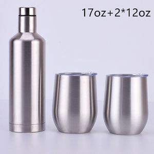 Copo de Vinho Set Wine Bottle Set 3pcs Bottle Cup Tumbler Set Aço Inoxidável 12OZ Egg vinho 17 onças