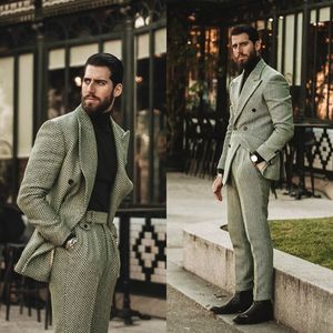 Vintage Mens Passar Ullblandning 2 Pieces Bröllop Tuxedos 2020 Formell Slim Fit Peaked Lapel Anpassa brudgumsdräkt