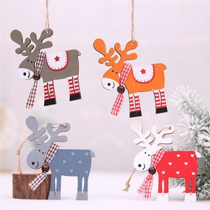 Acessórios para árvores de natal Pouco Alce de madeira Pingente de fantoche de brinquedo Pequeno veado colorido Decoração criativa Pingente Festa de Natal