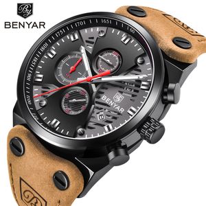 Benyar Waterproof 30m Outdoor Hollow Sports Chronograph Watch Skeleton Calender Men's Quartz Watches Support Dropshipping