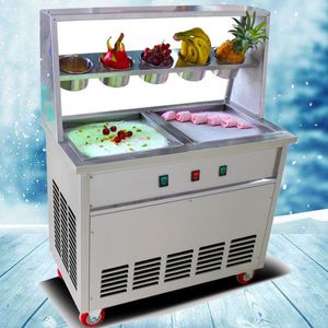 Kommerzielle Desktop-Eismaschine für gebratenes Eis, 220 V, quadratische Bratpfanne, Eismaschine, kommerzielle Eis-Joghurt-Rolle, 2 quadratische Töpfe, 5 kleine Schüsseln, 1800 W