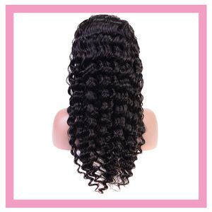 Cabelo virgem humano cru indiano com frente em renda 13X4 peruca profunda onda frontal em renda 10-32 polegadas cacheado profundo atacado