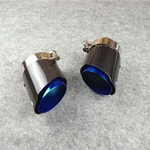 One Piece 120MM Long Blue Stainless Steel Exhaust Muffler Pipes Auto Glossy Carbon Car Tail Tips