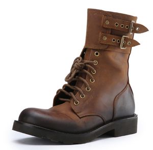 Handgefertigte Retro-Stiefel aus echtem Leder, hochwertige, modische Outdoor-Motorradstiefel mit dicker Kruste