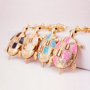 Turtle Key Chain Glitter Enamel Alloy Animal Pendant Keychain Gold Tone Lobster Clasp Key Ring Holders Women Bag Accessories Decoration