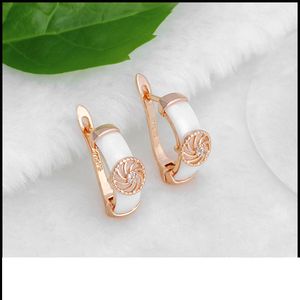 New Fashion 18 K Belas ouro GF CZ 925 charme jóias branca agradável Ceramic Brinco Vortex do design geométrico simples para as mulheres