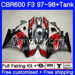 Body +Tank For HONDA CBR 600 FS F3 CBR600RR CBR 600F3 97 98 290HM.0 CBR600 F3 97 98 CBR600FS CBR600F3 1997 1998 Fairings Silvery red black