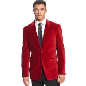 Classic Style One Button Red Velvet Groom Tuxedos Peak Lapel Mężczyźni Garnitury 2 Sztuki Wedding / Prom / Dinner Blazer (Kurtka + Spodnie + Krawat) W787