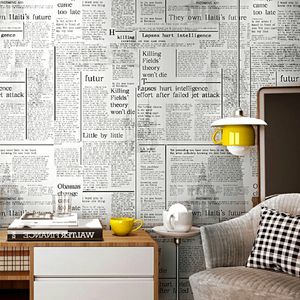 White Old English Letter Newspaper Vintage wallpaper Feature Wall Paper Roll for Bar cafe Coffee Shop Restaurant