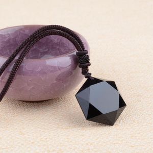 Genuine Natural Obsidian Stone Pendants Six Stars Pendant Energy Stone Necklace Sweater Chain Fashion Jewelry birthday present Men's gift M