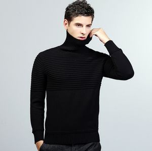 Fashion-Mens Turtle Neck Sweaters Rib Stitch Solid Pullovers 3 Colors Cotton Knitted Long Sleeve Sweater for Autumn and Winter