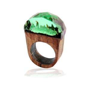 Mäns Handgjorda Trä Secret Magic Forest Band Ring Wood Resin Smycken Hip Hop Fashion Punk Wood Rings Men Anel