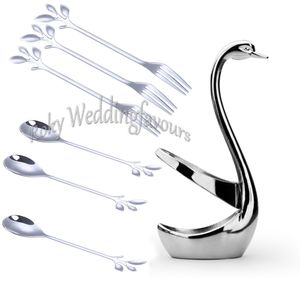 Titular Swan com folha fruta Forks n Coffee Spoons Set Wedding Favors presentes do Dia da lembrança do evento do aniversário do chuveiro do Monther