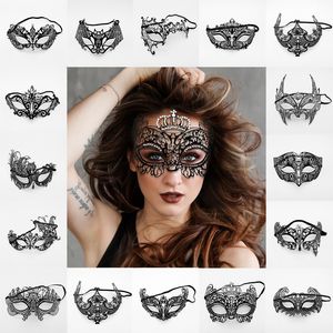Maschere da festa veneziane di lusso da donna in metallo nero tagliato a laser XMAS costume mostra maschera da ballo in maschera DLH302