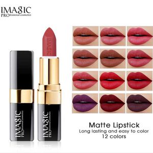 IMAGIC MATTE Lipstick Moisturizer Lips Smooth Lip Stick Long Lasting Charming Lip Lipstick Cosmetic Beauty Makeup 12 Colors