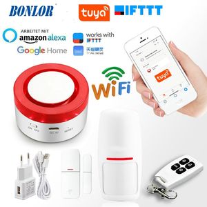 Tuya Smart WiFi Home Security Alarm System 433MHz Wireless Strobe Siren Alarm Compatible With Alexa Google Home IFTTT Tuya APP